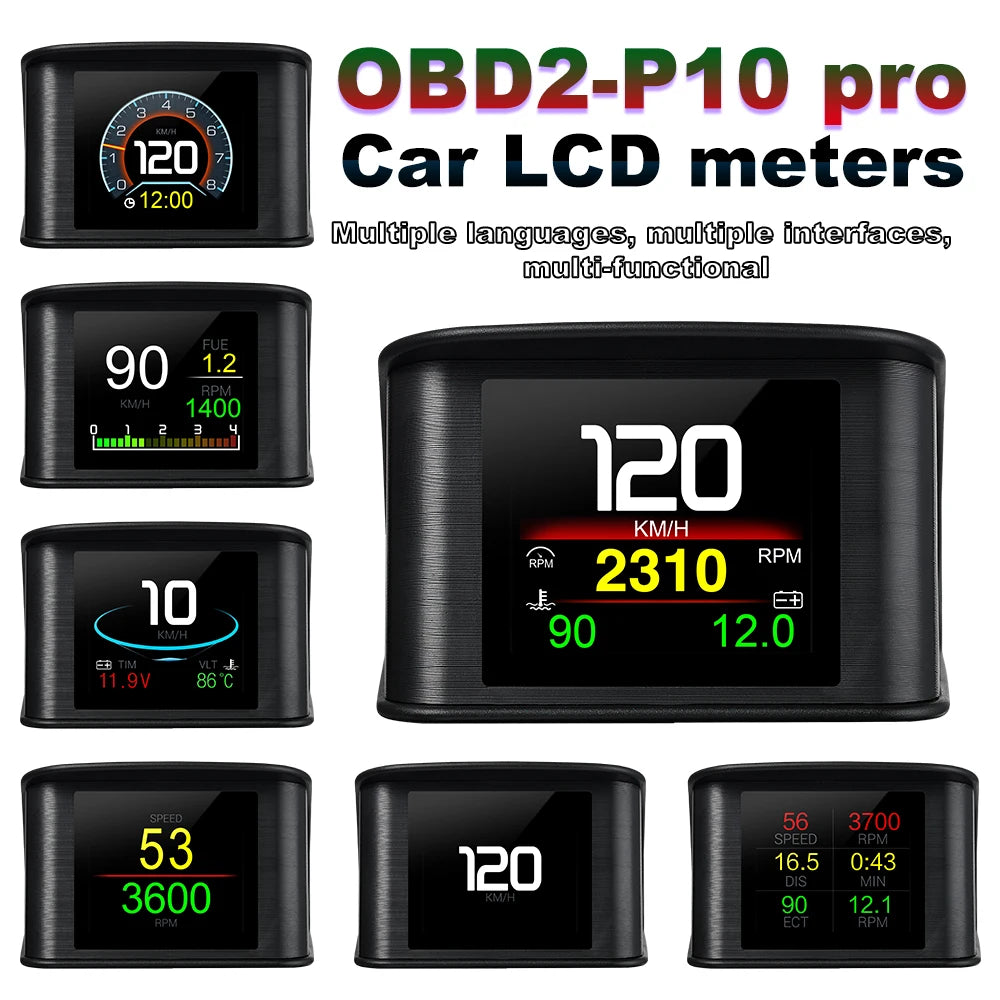OBDII Smart Digital Meter P10 PRO OBD2 Head Up Display On Board Computer Digital Speedometer Multiple language Overspeed Alarm